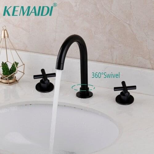 KEMAIDI Matte Black Bathroom Bathtub Faucet 3 Pcs Set Dual Handles Basin Sink Water Mixer Tap Deck Mounted Hot Cold Mixer