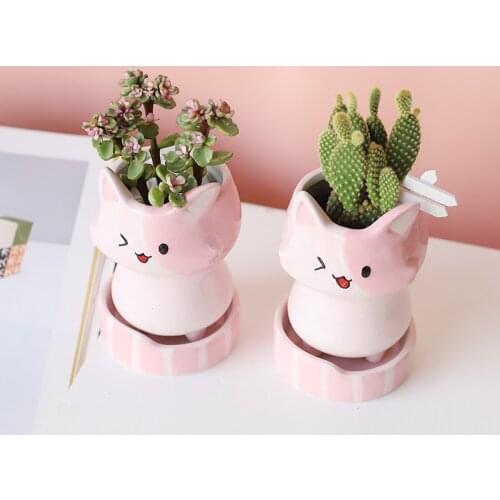Cute Pink Dog Animal Flower Pot Ceramic Vase Planter Desktop Ornaments Home Garden Decor Succulent Pot