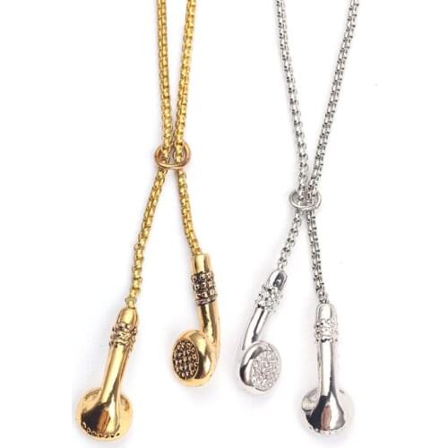 Fashion Hip Hop Charm Music Headset Earplugs Metal Man Clothes Accessories Necklace Jwelry For Men Women Pendant Wholesale