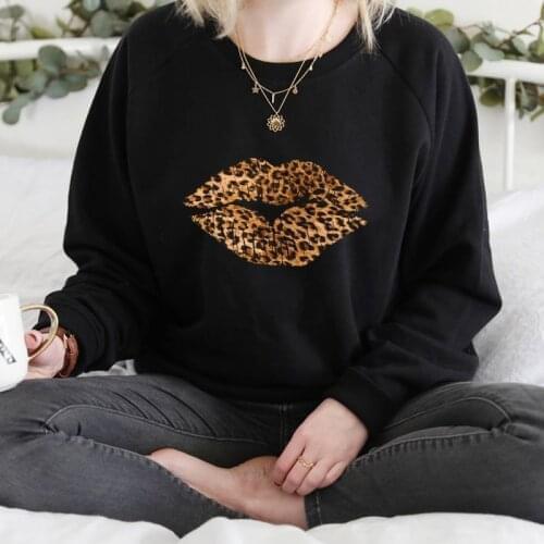 Fashion Women Leopard Lips Sweatshirt Casual 90s Feminist Jumper Sweatshirts Trendy Autumn Long Sleeve Graphic Pullovers Femme