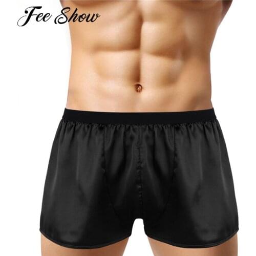2020 Mens Wetlook Sexy Shiny Satin Boxer Men Underwear Sissy Shorts Panties Lightweight For Man Panties Cuecas Sexy Boxer Shorts