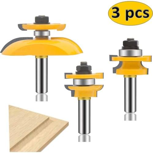3 PCS Router Bit Set 1/2-Inch Shank Round Over Cove Raised Panel Cabinet Door Rail and Stile Router Bits Woodworking Tools