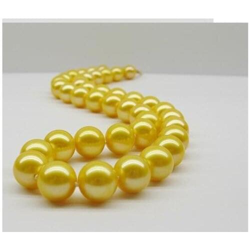 NEW Huge 17"16mm natural South Sea genuine gold round Pearl Necklace AAA EARRING