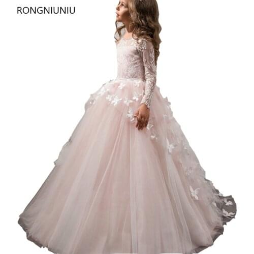 Elegant Girl Pageant Dresses 2019 Butterfly Ball Gown Kids Graduation Dresses Tulle Lace Applique Holy Communion Fomal Dress