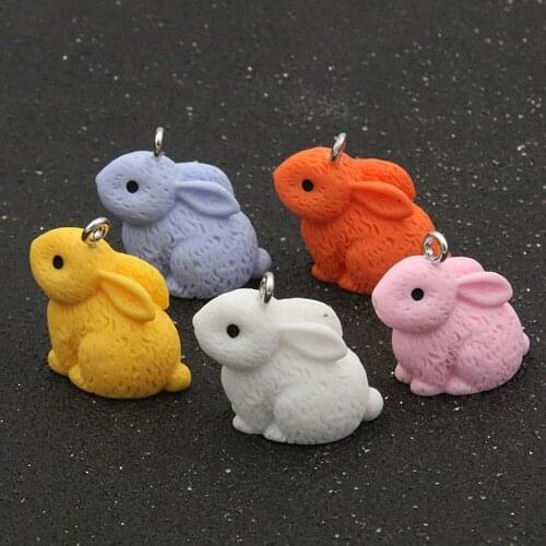 10Pcs 21*22mm 5 Color Charms Rabbit Animal Resin Glitter Gummy Candy Cabochons Keychain Necklace Pendant For DIY Making Material