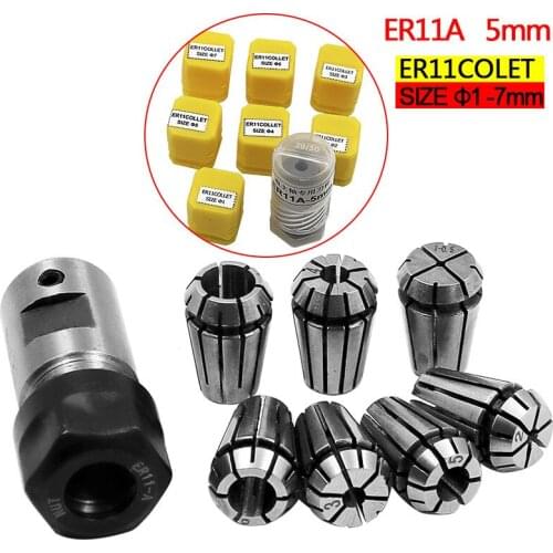 7pcs High Carbon Steel ER11 Spring Collet 1mm 2mm 3mm 4mm 5mm 6mm 7mm with 5mm ER11A Extension Rod Motor Shaft Holder