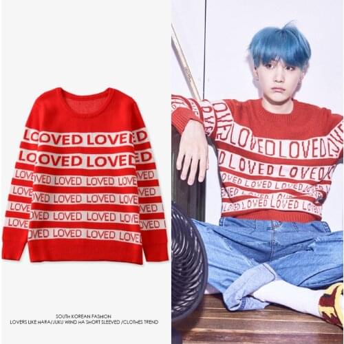 Drop Ship Free womens Winter Men Women Sweater DNA Suga Same Style Loved Pullover Kpop Student Lovers Harajuku Sweaters