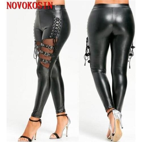 Real Sample M-2XL 2019 PU Belt Adjust Hip Women Buckle Style Thigh Gothic Fetish Gay Faux Leather Night Club DS Long Pants