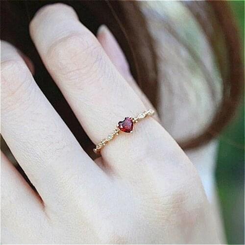 Romantic Dainty Rings For Women Red Zircon Thin Heart Korean Finger Accessories Wedding Gifts For Girlfriend Wholesale KAR272
