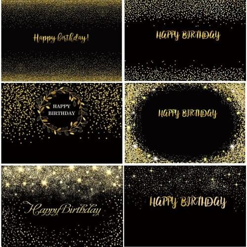 Royal Luxury Birthday Party Backdrop Photography Gold Bokeh Lights on Black Background Banner Fabulous Age Back Drops Portraits