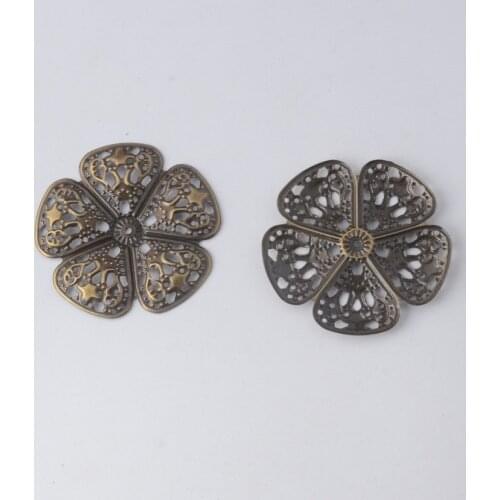 MIAOCHI Retail 5 Antique Bronze Filigree Flower Wraps Connectors Metal Crafts Gift Decoration DIY Findings 48x48mm F0443