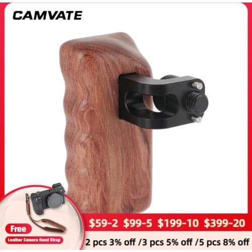 CAMVATE Camera Wooden Handle Grip With 3/8"-16 Thumbscrew Lock Knob & ARRI Locating Pins For DSLR Camera Cage Rig Support System