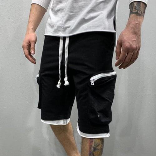 Fake Two Piece Cargo Shorts Comfortable Breathable Knee Length Men Wide Leg Straight Sweat Shorts Streetwear Training Beach Cool