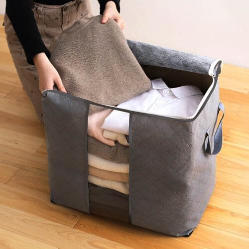 Storage Bag 60x42x36cm Extra Large Quilt Storage Bag with Handles Portable Dustproof Household Non-Woven Zipper Clothes Storage