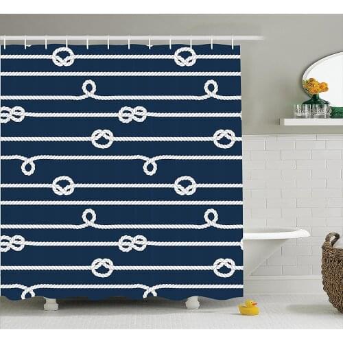 Navy Blue Shower Curtain Horizontal Marine Knots Ropes Figures Undone Bowline On The Bight Sailor Theme Bathroom Decor Curtains