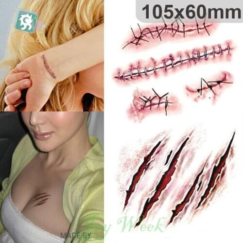 Waterproof Temporary tattoo sticker 3D incised wound sewed halloween tatto stickers flash tatoo fake tattoos for men girl
