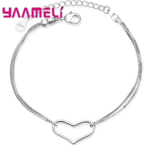 Vogue 925 Silver Bracelets for Women Wedding Engagement Lovely Hollow Heart Pendant Bangles Femme Bridal Jewelry Gifts