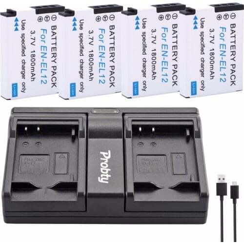 Probty 4Pcs EN-EL12 EN EL12 Camera battery + USB LCD Charger for NIKON Coolpix AW100 AW120 S9900 S9500 S9200 S8200 S6300 P330