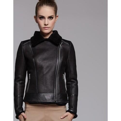 Genuine Leather Natural Sheep Shearling Fur Winter Jacket Women 100% Sheepskin Coat Female Bomber Jackets MY