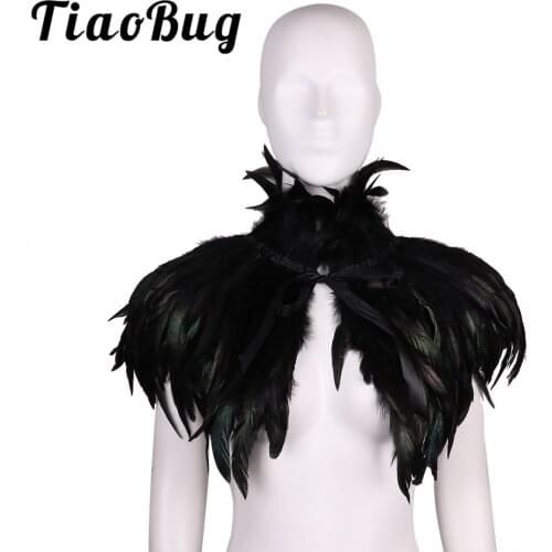 Women Wedding Shrug Gothic Victorian Natural Feather Cape Shawl Stole Poncho with Choker Collar for Halloween Costume Party