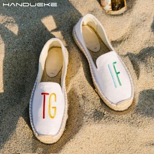 2020 Summer Embroidery TGIF Canvas Espadrilles Women Flats Insta Vacation Style Espadrille Platform Shoes Alpargatas De Mujer
