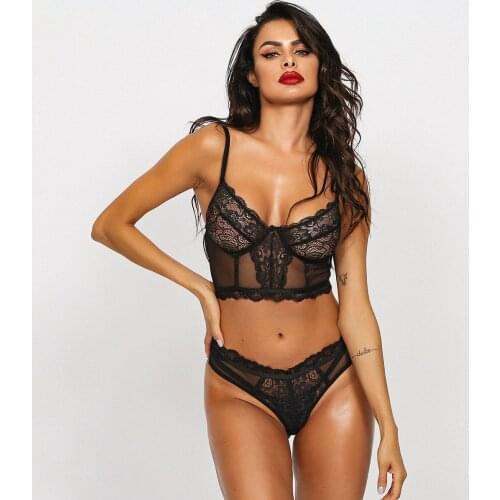 Women Ladies Sexy Lingerie Set Sexy Lace See-through Bra+Panty Set Underwear for Women Ladies