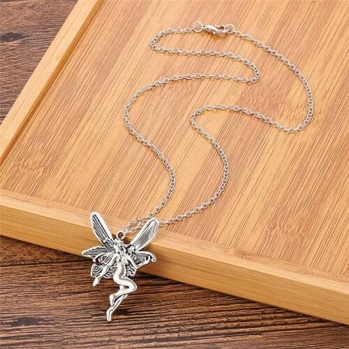 Vintage Fashion Statement Angel Fairy Pendant Necklace Womens Cross Chain Necklace Jewelry Punk Gothic Accessories