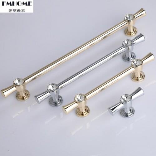 128 192mm fashion luxuty modern crystal wardrobe kitchen cabinet door handle chrome gold drawer tv cabinet cupboard knob handle