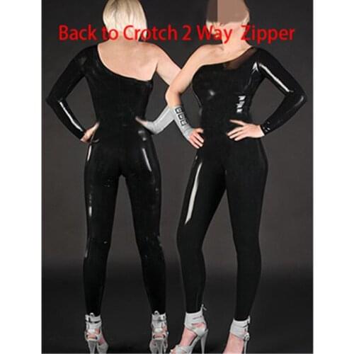 2017 sexy black jumpsuits for adults one shoulder long sleeves playsuits zentai suits backless pu leather jumpsuits