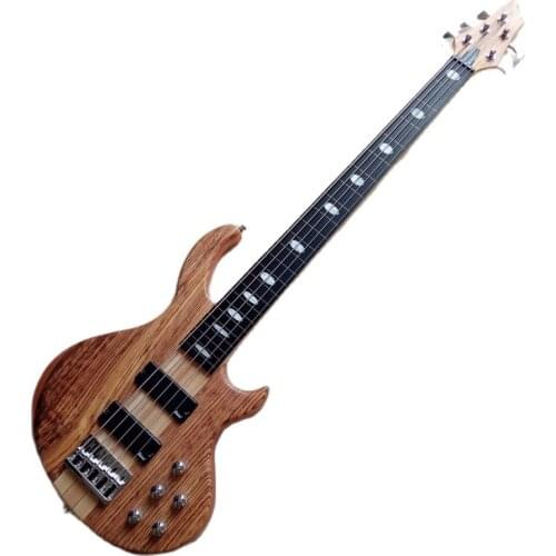 5 Strings Fretless Guitar Neck Through Electric Bass Guitar Hickory Wood Top 43" Active Pickup Bass Guitar Canada Maple Neck