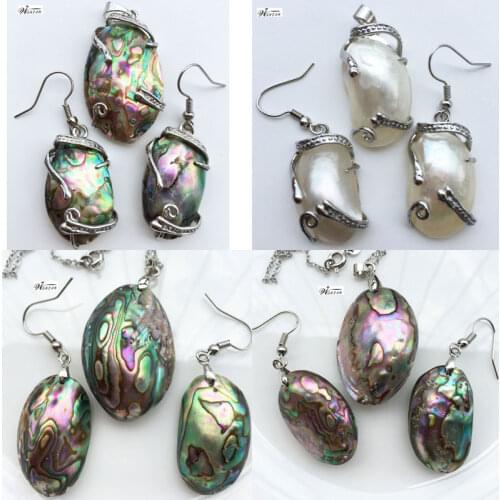 Free Shipping Women Fashion Jewelry New Zealand Abalone Shell Pendant Bead Earrings Pair 1Set WFH636