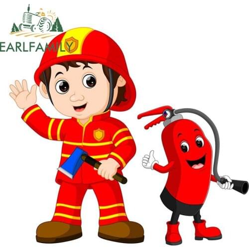 EARLFAMILY 13cm x11.8cm for Rescue Firefighter Man Holds Iron Axe Car Stickers RV Decal Personality Surfboard Car Door Protector