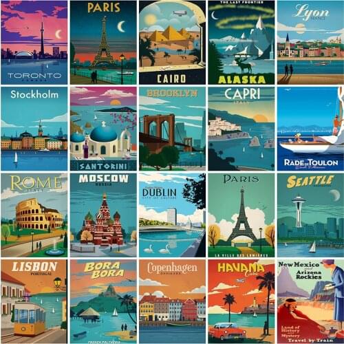 HUACAN 5d Diamond Painting Landscape Text 5D DIY Diamond Embroidery Cross Stitch City Rhinestones Mosaic Decortion