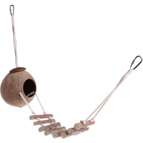 Pet Bird Parrot Toy Nest Hut Cage Natural Coco Hideaway with Ladder