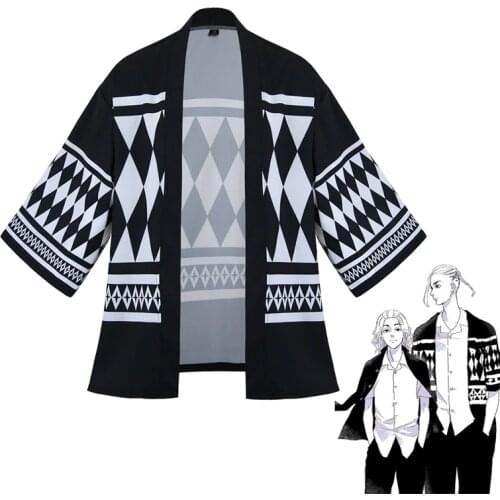 Tokyo Revengers Cosplay Costume Hanagaki Takemichi Black White Kimono Tops Ken Ryuguji Casual Streetwear Haori Cloaks Men Women
