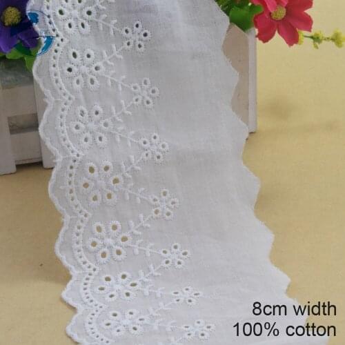 10yards 8cm width Cotton embroid lace sewing ribbon guipure trims dolls lace warp knitting DIY Accessories wedding lace#3584
