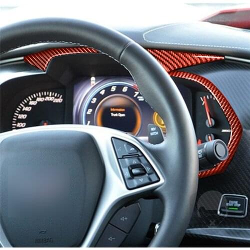 Car Dashboard Decoration Frame Cover Trim Sticker for Chevrolet Corvette C7 2014-2019 4pcs Decorative Red Real Carbon Fiber LHD