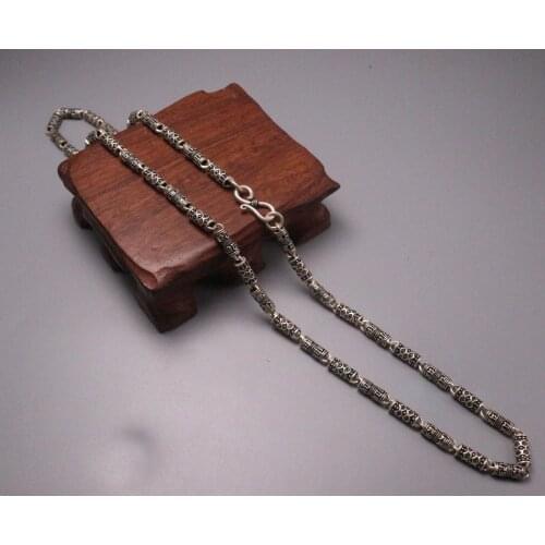 New Pure 925 Sterling Silver Necklace 5mm Six-word Mantra Their Ball Link Necklace 21.65"L