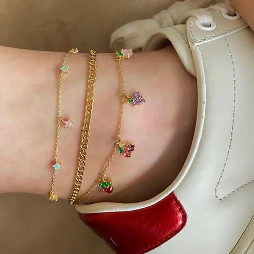 New Beaded Boho Grape Peach Radish Star Pendant Anklet Summer Geometric Multi-layered Beach Gold Cherry Handmade Anklet Jewelry