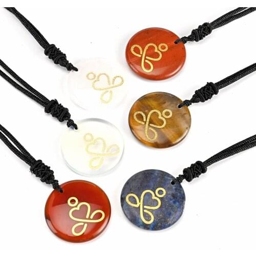 Charming natural crystal semi precious stone aura chakra pendant Yoga Meditation round jewelry necklace for adults