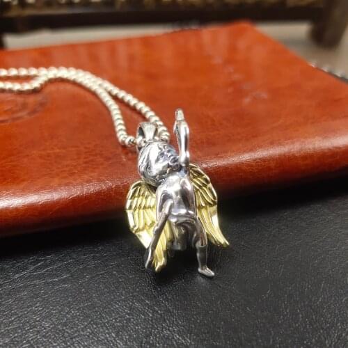 BOCAI Real s925 Silver Fashion Hip-hop Rock Little Angel Pendant 2021 Trend Personality Mens and Womens Pendant