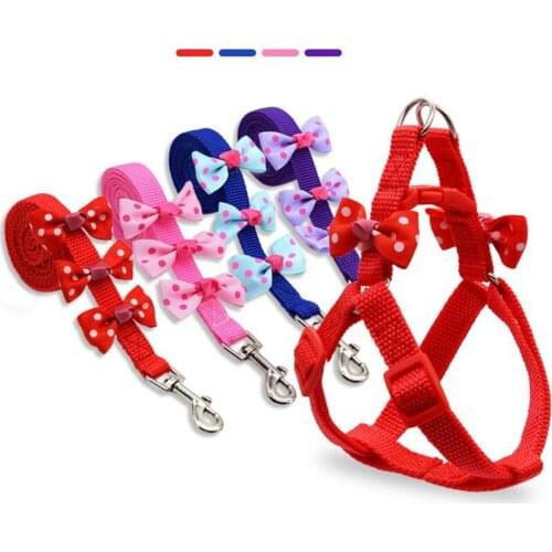 Dog Harness and Leash Set Pet Bow Collar Accessories Puppy Cute Nylon Harness Cats Strap Dog Supplies Chihuahua Costume Designer