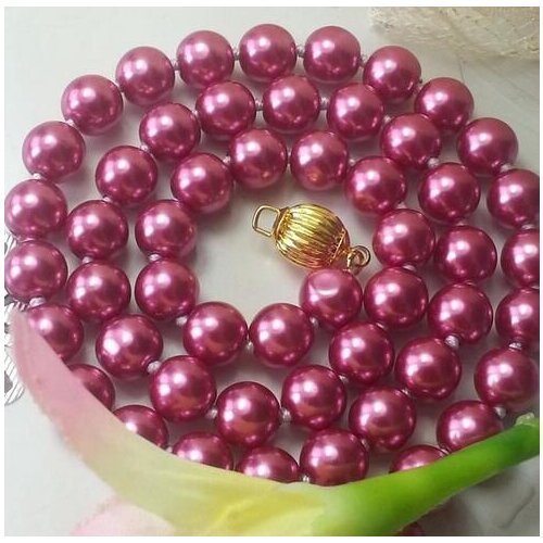 Selling Jewelry>>>New (Min Order1) 8mm Rose Red Ocean Shell Pearls Necklace For Women Sweater Chain Beads Jewelry Making Design