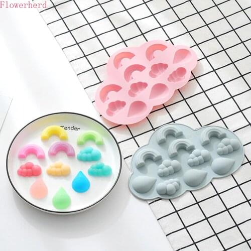 Rainbow Cloud Raindrop Fondant Silicone Cake Mold Chocolate Mold Ice Box Candy Pudding Ice Mold DIY Soap Making Tools Cake Decor