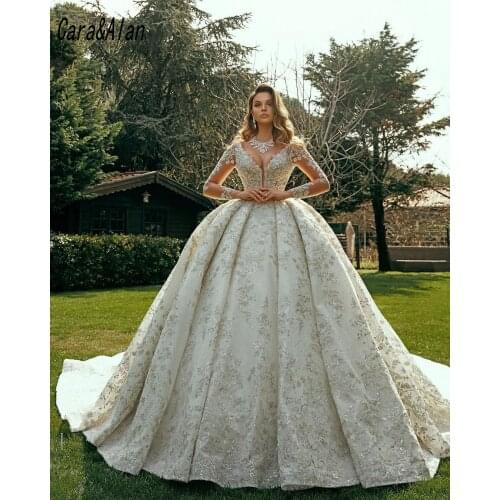 Luxury Vestido De Noiva 2021 Arabic Dubai Wedding Dress Beading Appliqued Sequin Bridal Dress aliexpress france Robe De Mariage