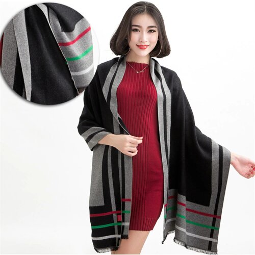Luxury Colorful Stripes Scarf Women Winter Warm Cashmere Blanket Wraps Female Scarves Lady Pashmina thick Foulard Stole