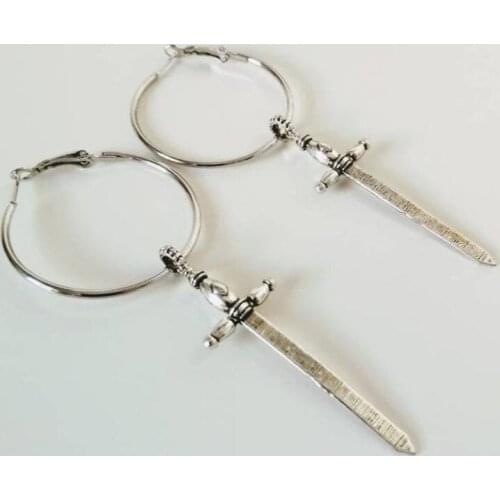 Silver Hoops Swords Earrings Earring Goth Statement Warrior Jewelry Earcuff Gothic Punk Gift Fashion Women Delicacy NEW Witch