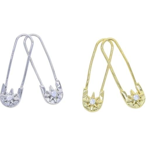 Star Safety Pin Women Earring Single Clear CZ Starburst Design Multi Piercing Earrings
