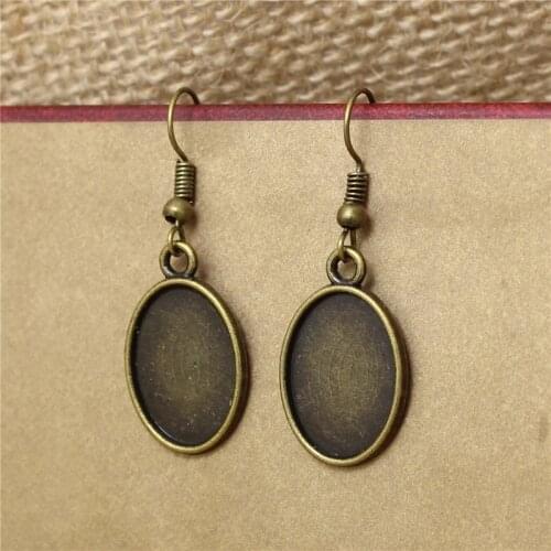 30pc 13*18mm Antique Bronze Alloy Oval Dangle Earrings Hooks Cabochon Base Setting DIY Jewelry Findings Making Fittings