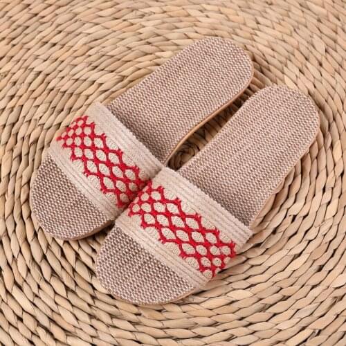 Female/Male Summer Flax Slippers Indoor Bathroom Home Shoes Womens/Mens Stripes Linen Slides Couple Beach Ladies Flip Flops